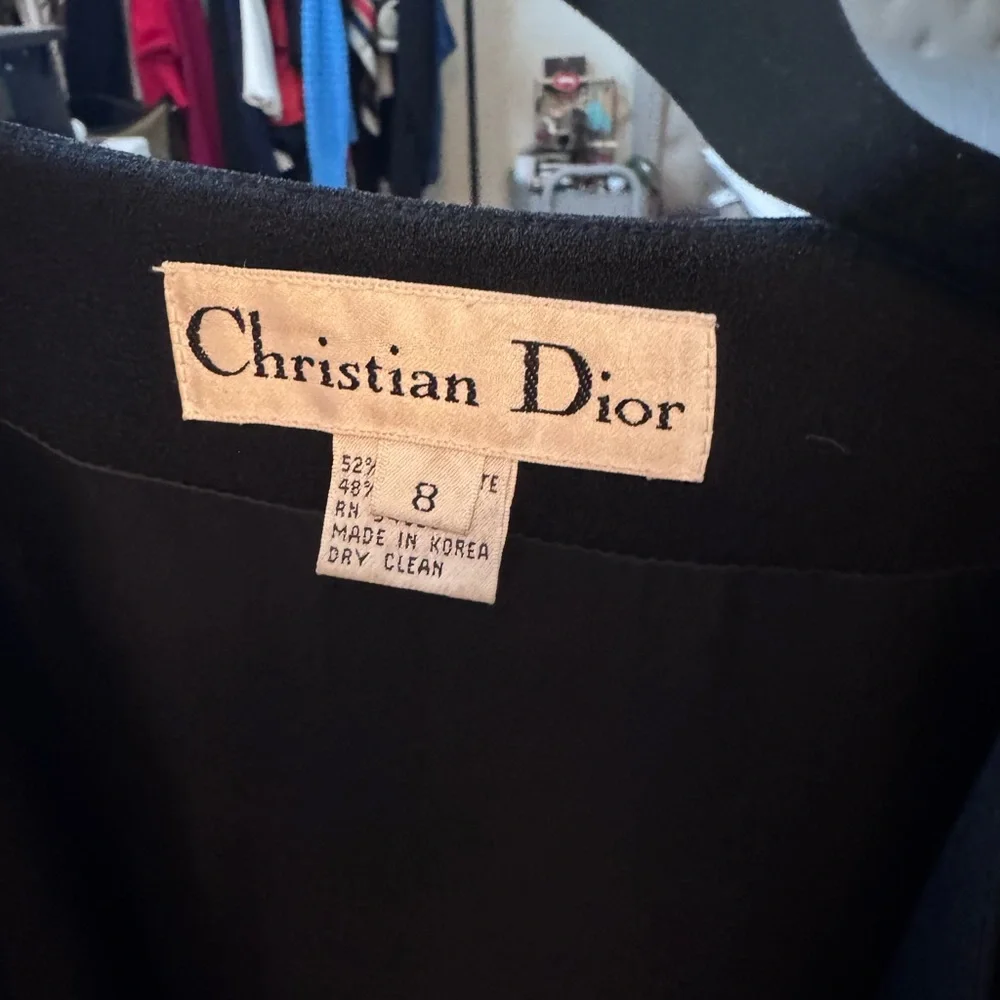 Vintage Christian Dior Black Collarless Blazer Jacket Size 8 Gold Button Quiet L